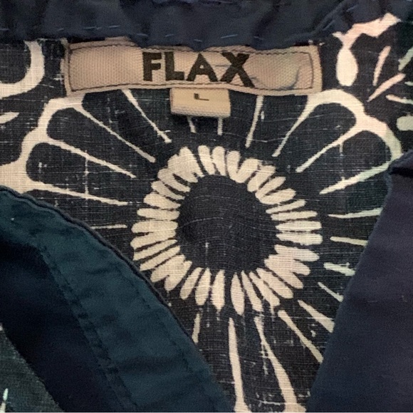 Flax Blue Floral Linen Tunic Top Blouse L Lagenlook Beach Resort Coastal - Picture 12 of 16